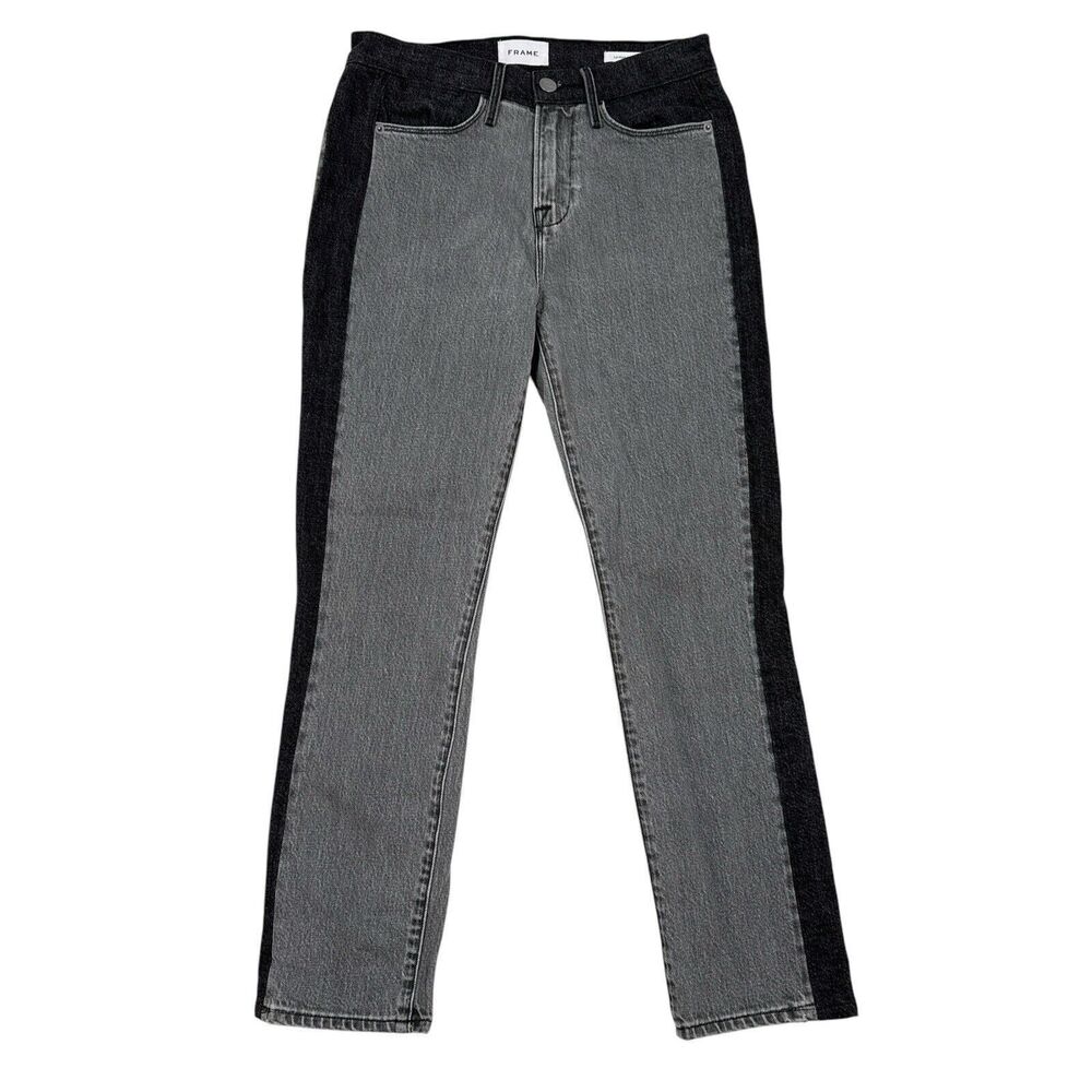 FRAME Denim‎ Jeans Size 25 Gray Black Wood Silver Duo Le High Straight High Rise